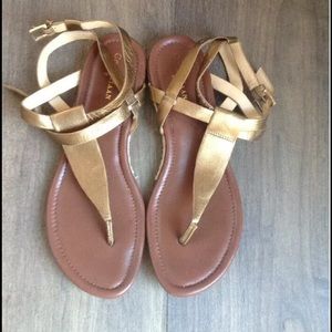 COLE HAAN GOLD JUTE WEDGE SANDALS 6.5